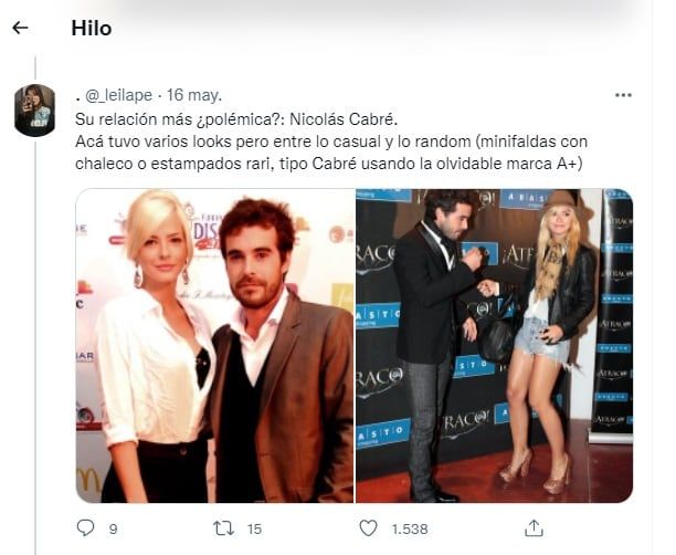 Un hilo de Twitter afirma que la China Suárez cambia de look según el amor del momento. De esta manera elige sus oufit para mimetizarse con su saliente.