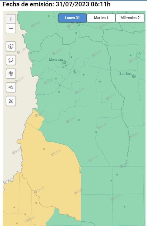 Alerta de Zonda en Malargüe (SMN)