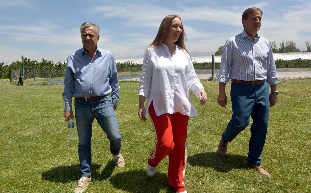 La diputada María Eugenia Vidal visitó junto al gobernador Rodolfo Suárez y al ex gobernador Alfredo Cornejo, una planta modelo de agricultura en Luján de Cuyo.Foto: Orlando Pelichotti