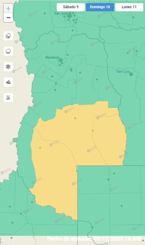 Alerta amarilla del SMN para este domingo 10 de diciembre, Foto: Servicio Meteorológico Nacional