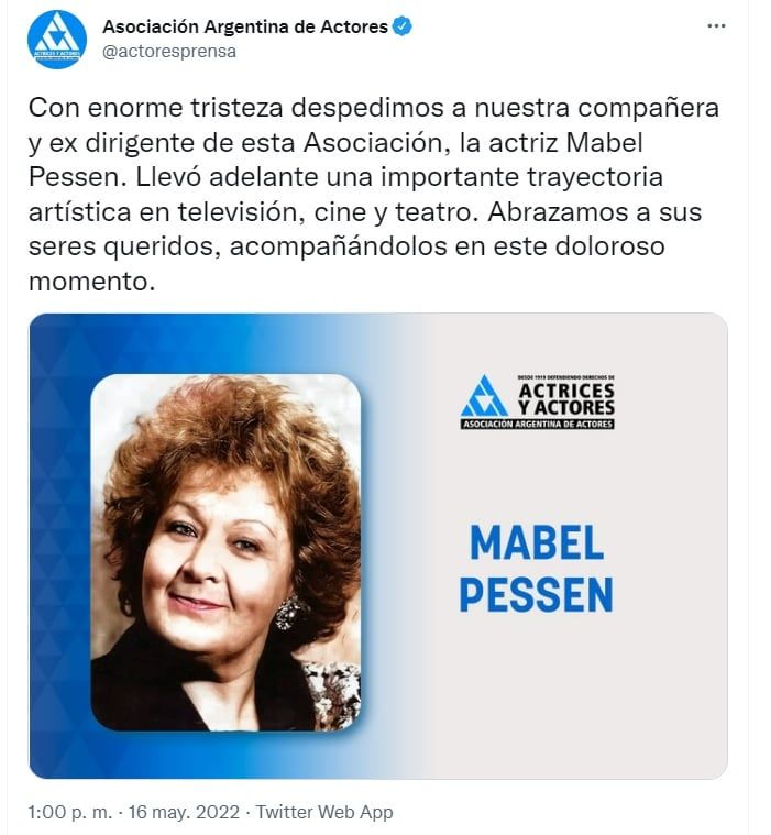 El comunicado de la Asociación Argentina de Actores y Actrices.