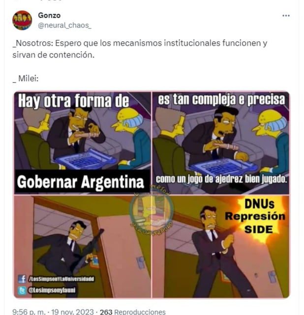Los chistes coparon las redes sociales tras la consagración de Javier Milei como presidente. X