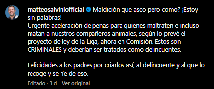 La reacción de Matteo Salvini en las redes sociales. Foto: captura.