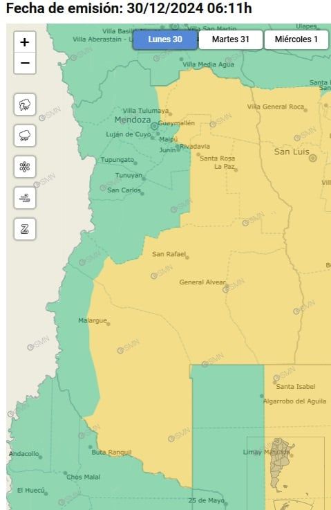 Alerta amarilla por tormentas y Zonda (SMN)