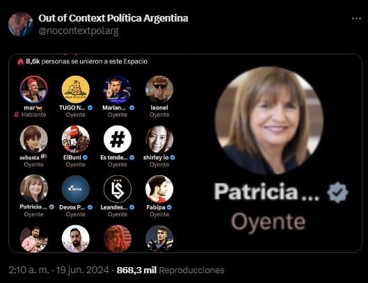 Patricia Bullrich y Alberto Fernández en su space de X - X