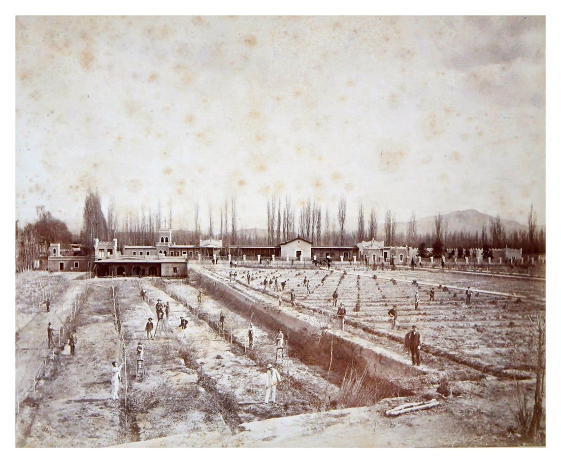 Mendoza 08 Julio 2021 Sociedad El Mendoza de Ayer José Christiano de Freitas Junior, fotografo de Brasil que en 1880 retrató la gente y paisajes de Mendoza. Libro con fotografías que le regalara al médico Leonardo  Gonzales Garaño. En la foto: La quinta Agronómica, que esta ubicada en el actual Parque Cívico.  Foto : Orlando Pelichotti  / Los Andes