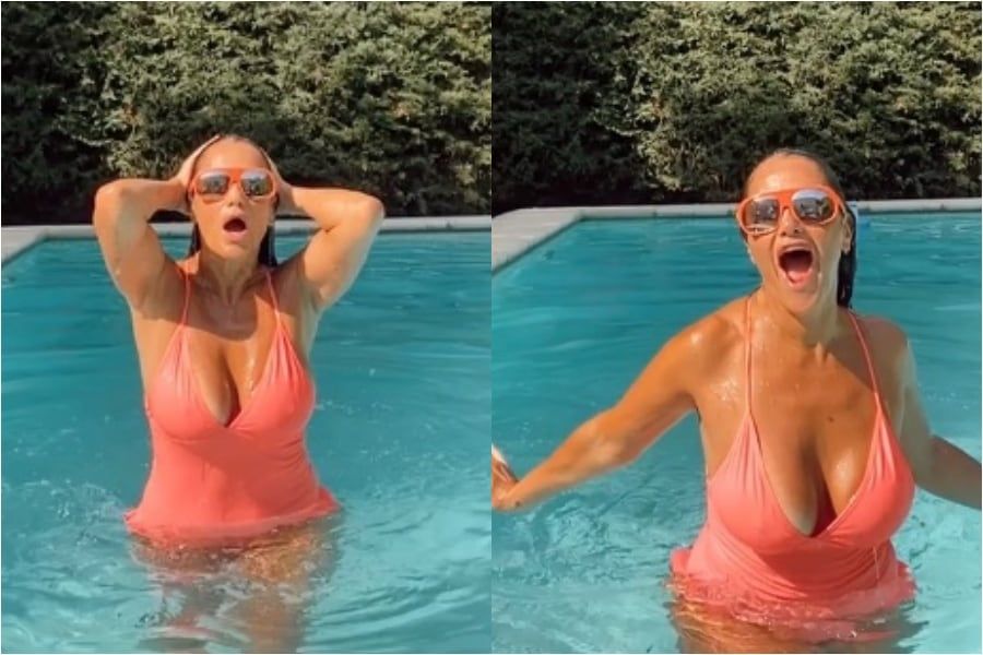 María Fernanda Callejón aprovecha su pileta en medio de la ola de calor