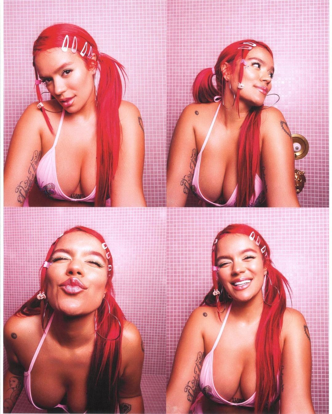 Karol G con una pequeña sesión de fotos en total pink.