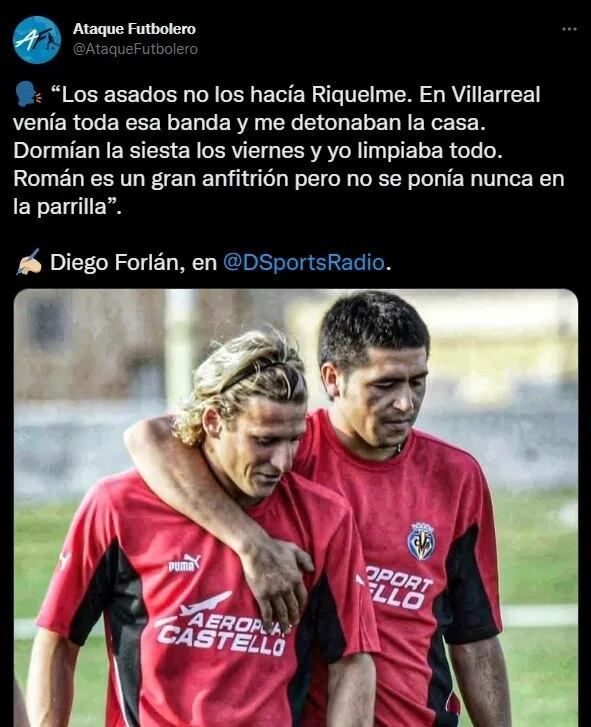 Los dichos de Forlán sobre Juan Román Riquelme