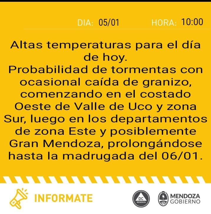 En qué zonas de Mendoza rigen las alertas por tormentas con granizo y ...