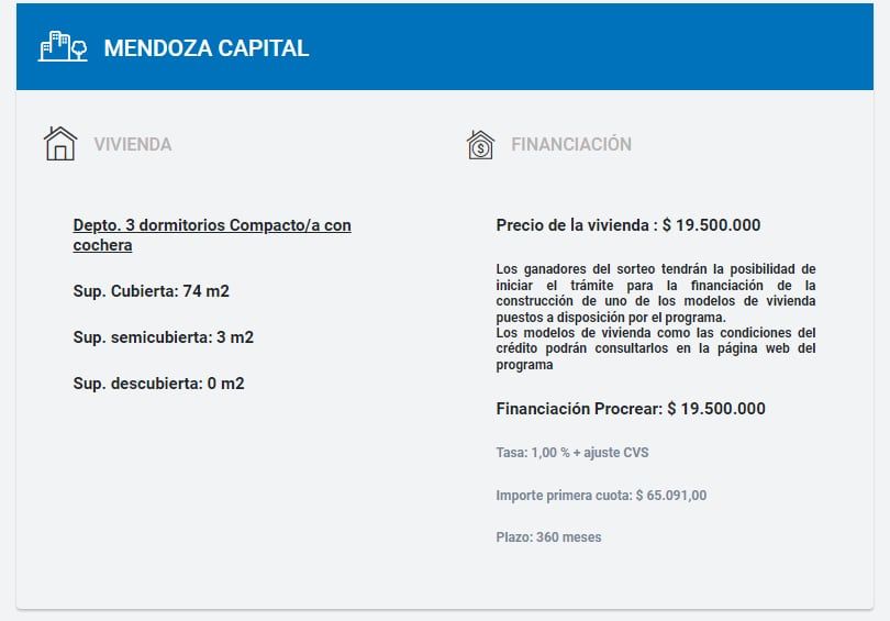 Departamento en Procrear de Capital (noviembre 2022): tres dormitorios, con cochera