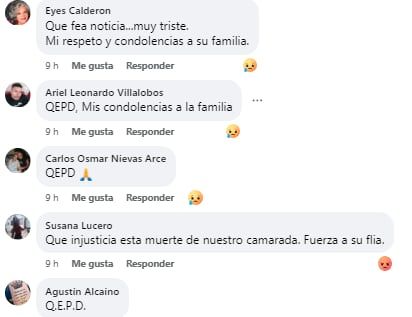 Los mensajes de condolencia a la familia de la víctima. Foto: captura.