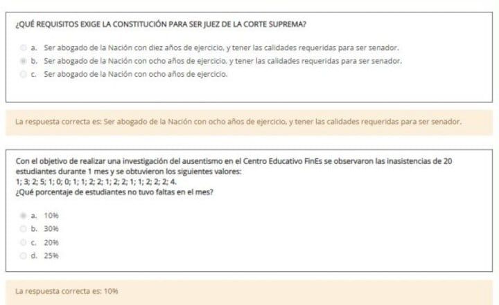 Algunas preguntas del simulacro del examen. Foto: Gentileza Clarín.