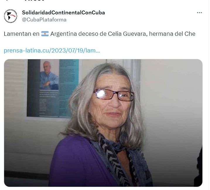 Falleció Celia Guevara de la Serna - Twitter
