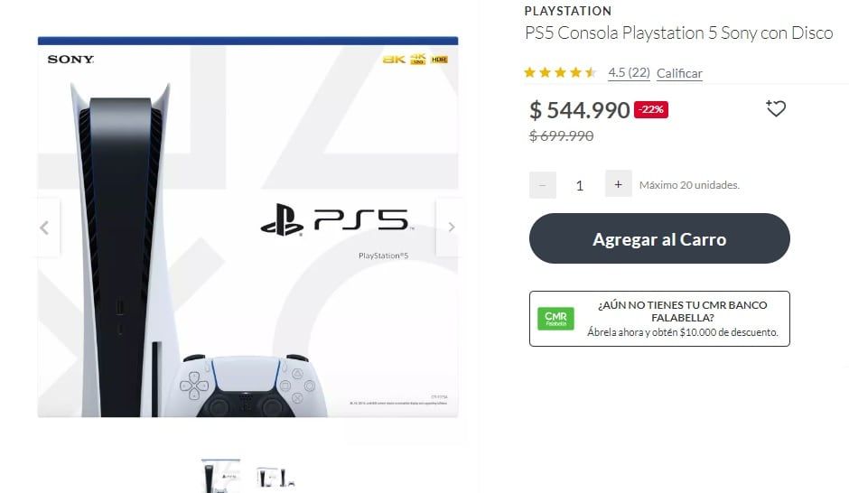 Precio de PS5 en Falabella Chile