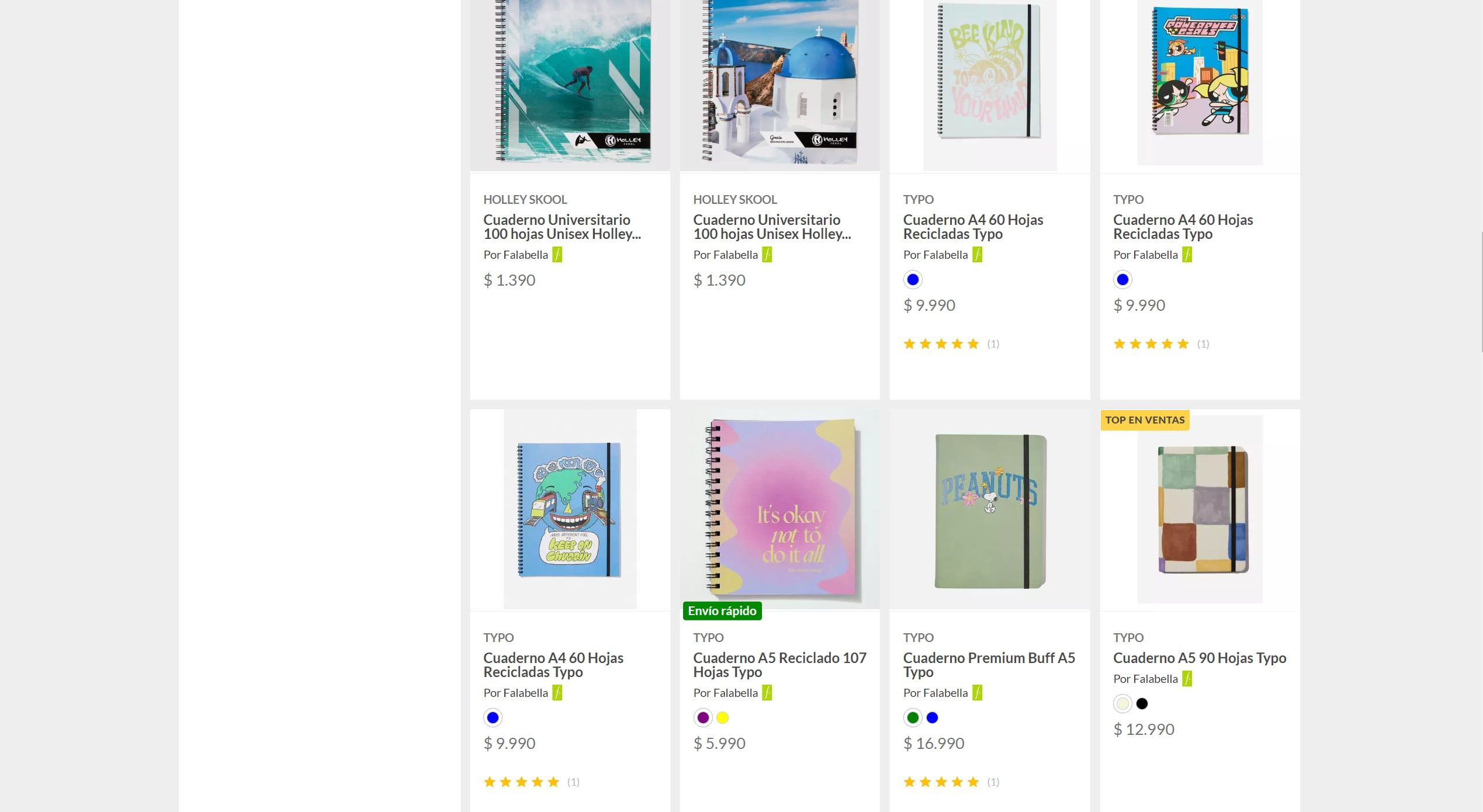 Cuadernos precio Chile.