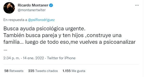 La respuesta de Montaner a la crítica de la psicóloga