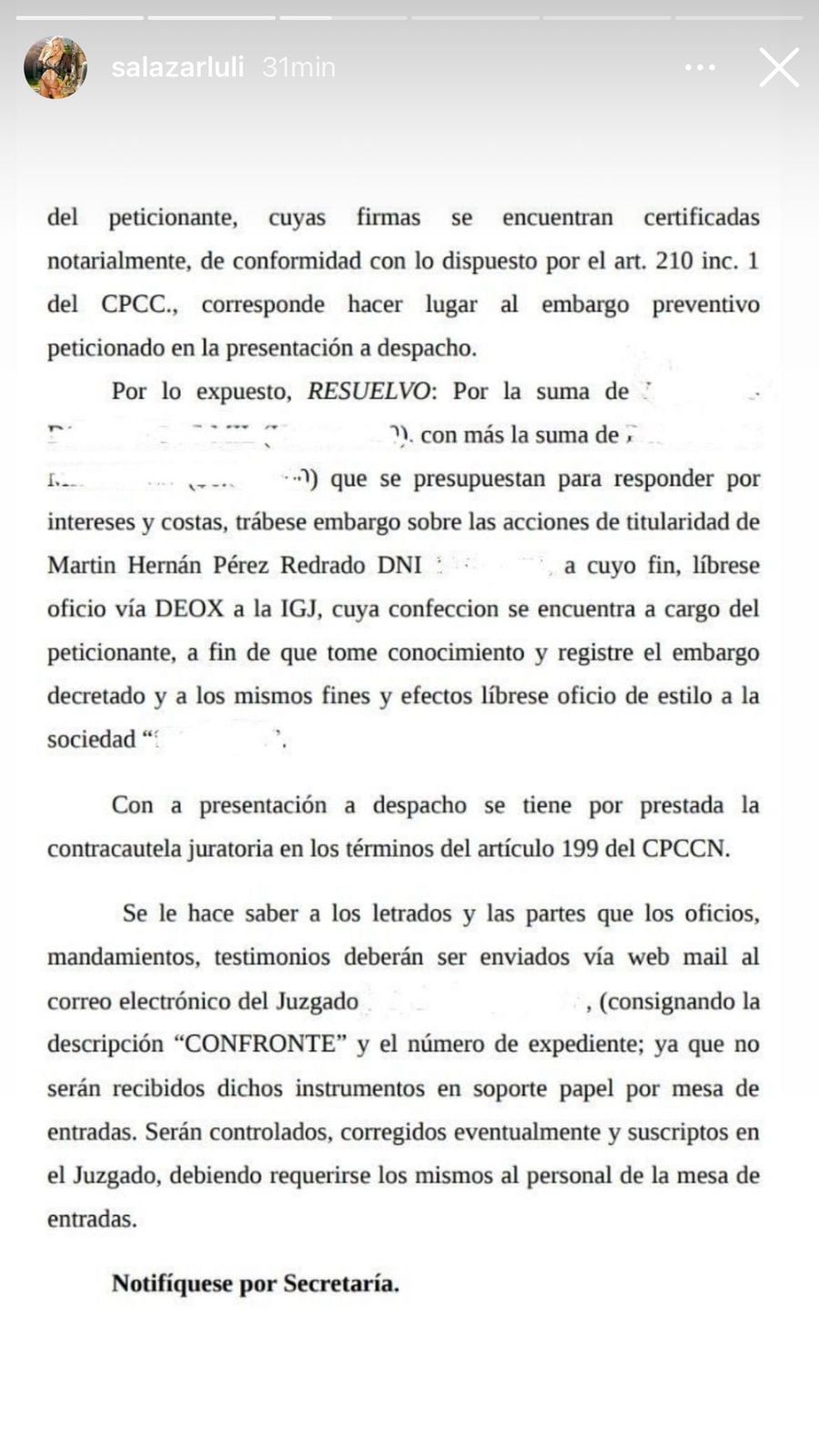 Embargan a Martín Redrado por los problemas judiciales con Luciana Salazar.