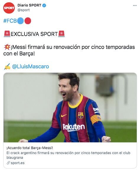 Lionel Messi seguiría en Barcelona, según el diario Sport.