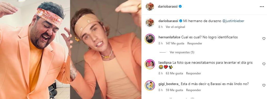 La divertida publicación de Darío Barassi imitando a Justin Bieber