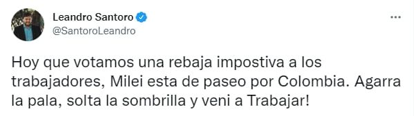 Leandro Santoro chicaneó a Milei por no ir al recinto ayer a votar por el alivio a los monotributistas.