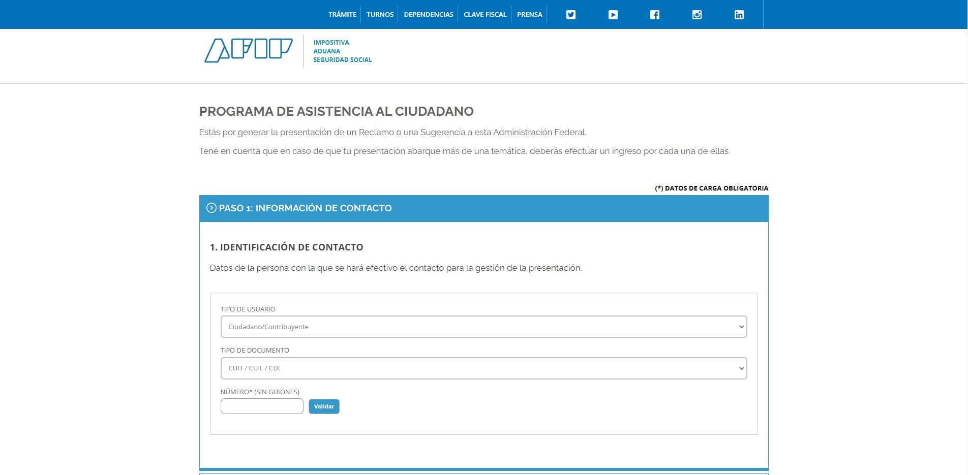 Programa asistencia al ciudadano, deberás dar tus datos, poner el motivo del reclamo, confirmar el contacto e ingresar una clave alfanumérica dada por el sistema.