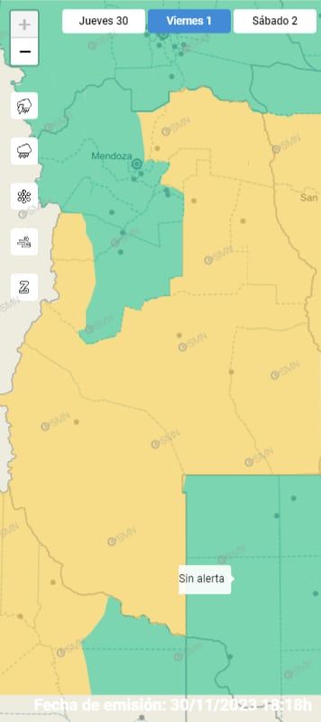 Nueva alerta amarilla por tormentas en Mendoza para este viernes 01/12/2023 Foto: SMN