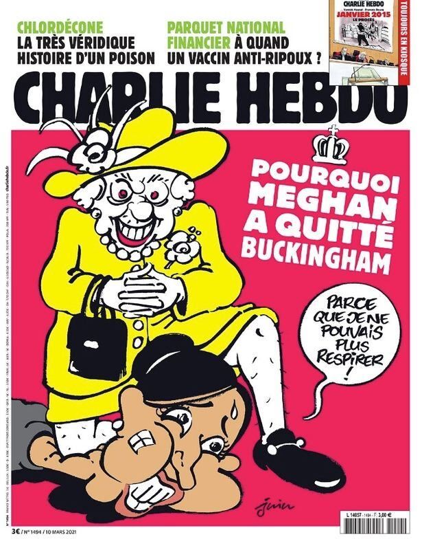 Charlie Hebdo satirizó a la realeza británica y la comparó con el racismo en Estados Unidos.