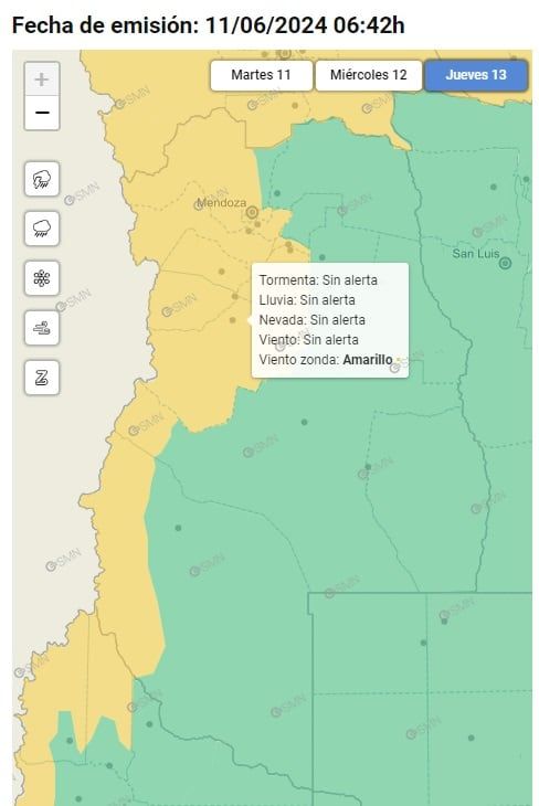 Alerta de Zonda para el jueves 13 de junio (SMN)