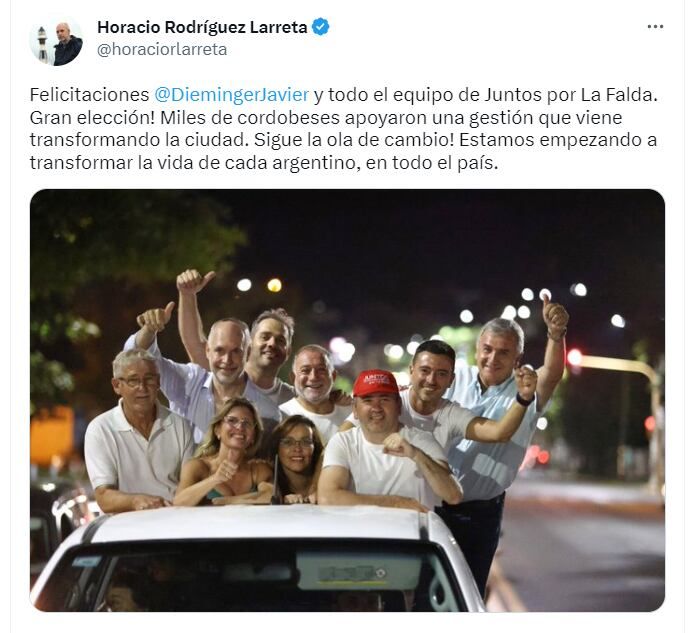Juntos por el Cambio celebró el triunfo Dieminger - Twitter