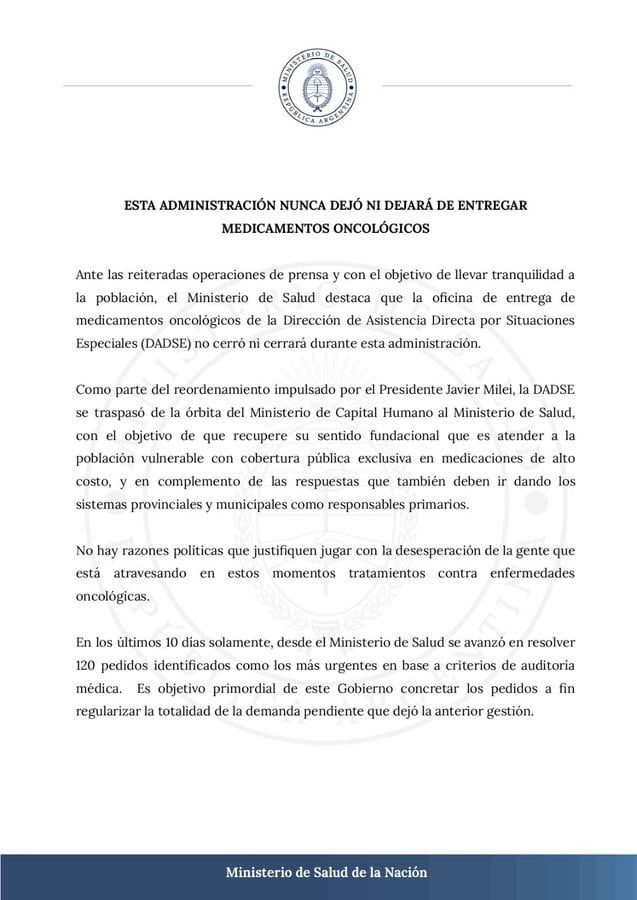 Comunicado del Ministerio de Salud - X