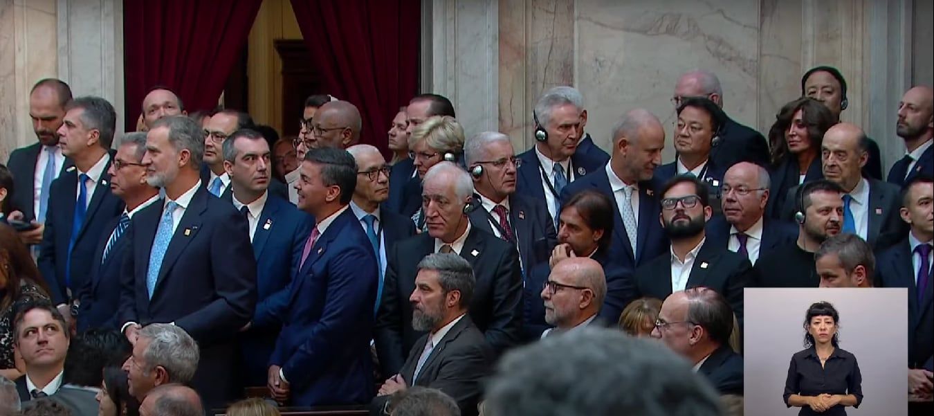 El presidente de Ucrania, Volodímir Zelenski, en el congreso durante la asunción del presidente Javier Milei.