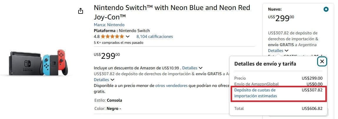 Precio de Nintendo Switch en Amazon el lunes 2 de diciembre