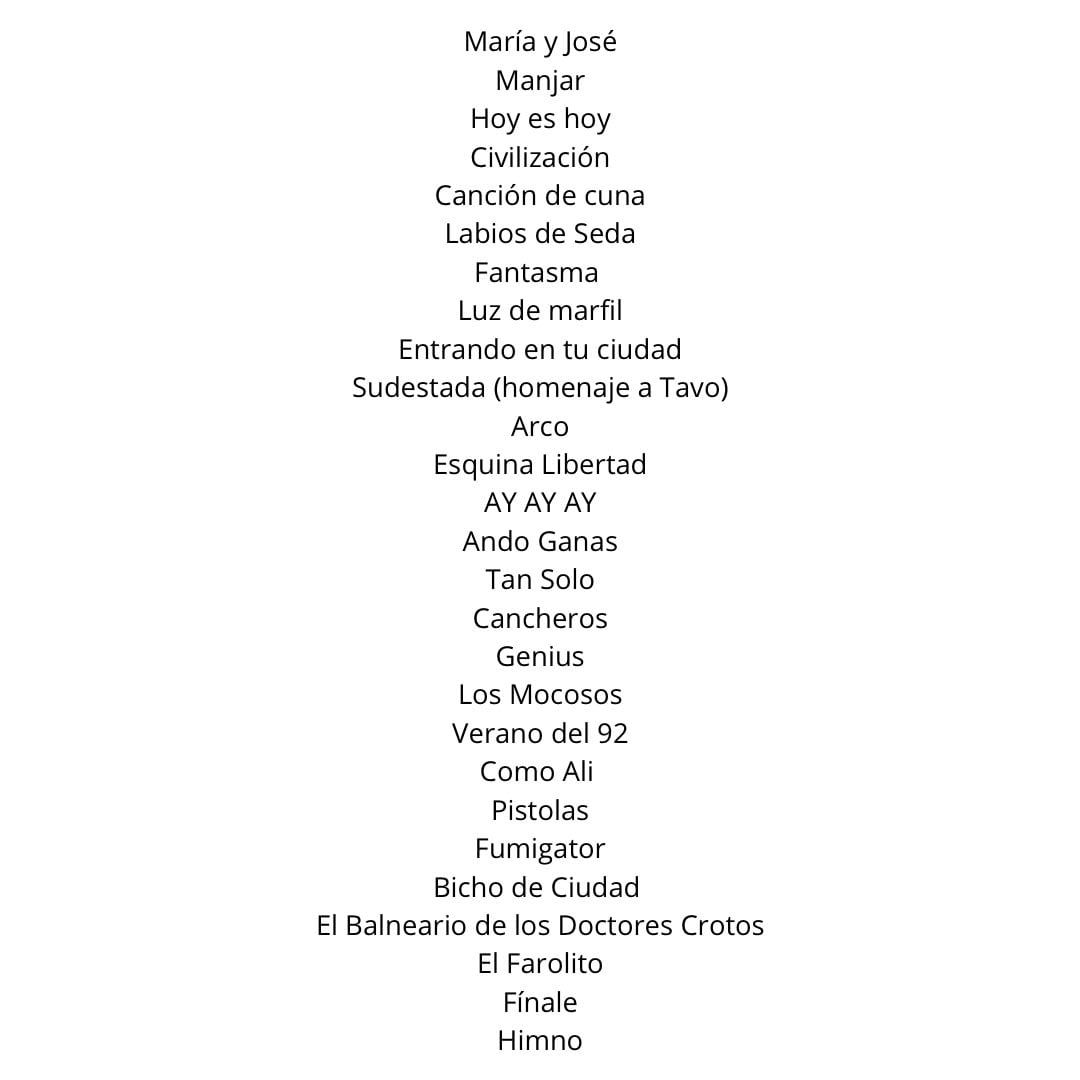 La lista de temas que tocaron Los Piojos en su segunda fecha de conciertos.