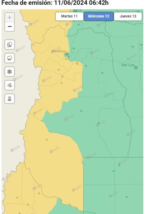 Alerta de Zonda para el miércoles 12 de junio (SMN)