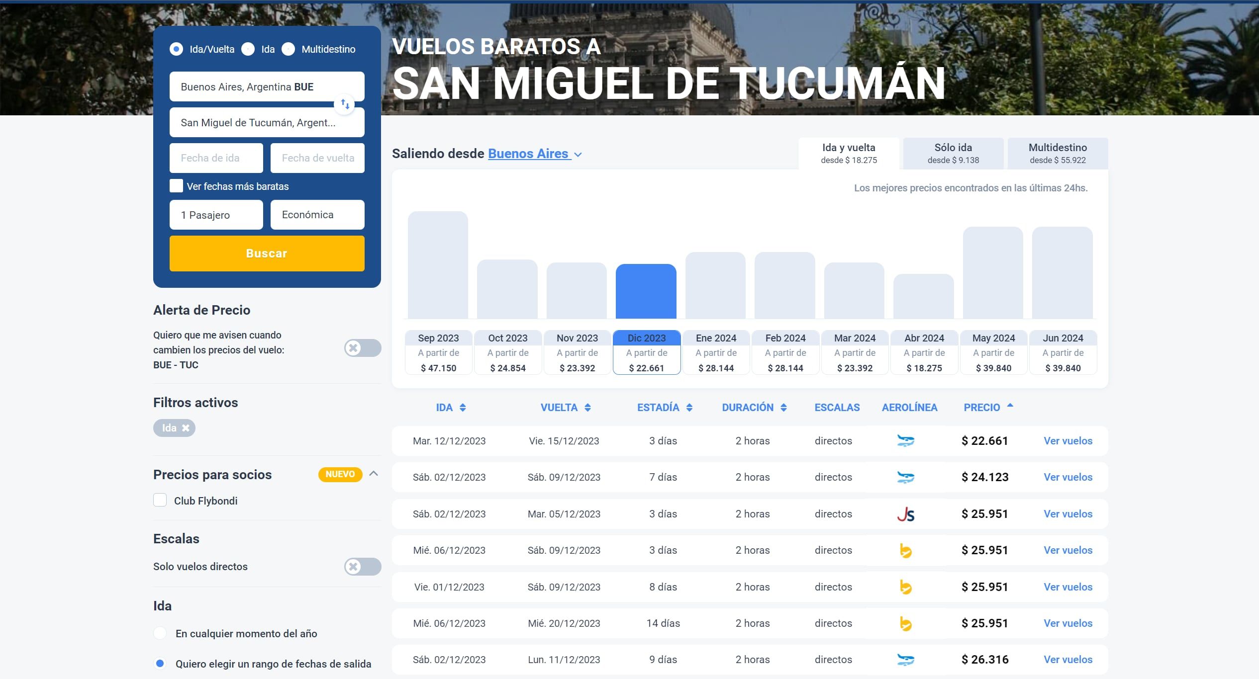 Fechas de vuelos a Tucumán desde Buenos Aires.