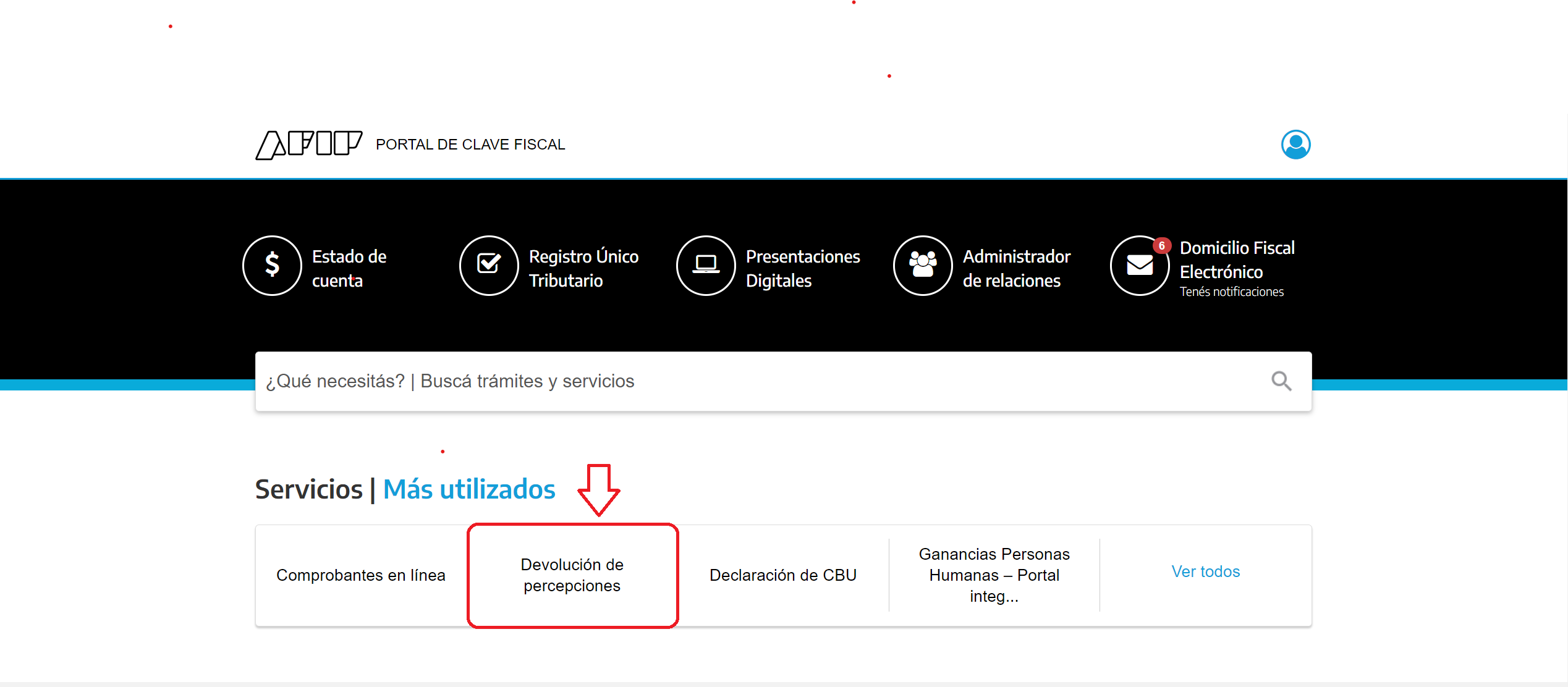 Devolución de percepciones, si no te sale en la primer página podes buscarlo en "Mis Servicios".