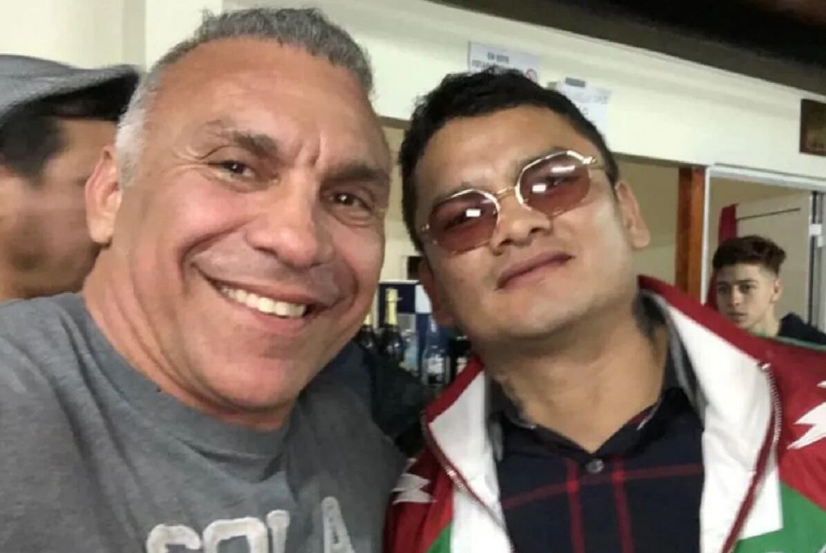 "Acero" Cali junto al "Chino" Maidana. Ambos promocionaban peleas de boxeo. /