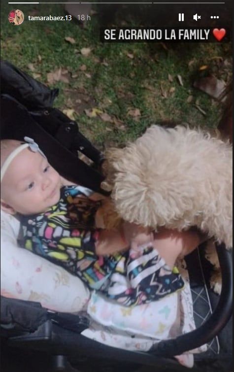 Jamaica, la hija de L-Gante y Tamara Báez junto a su nueva mascota.