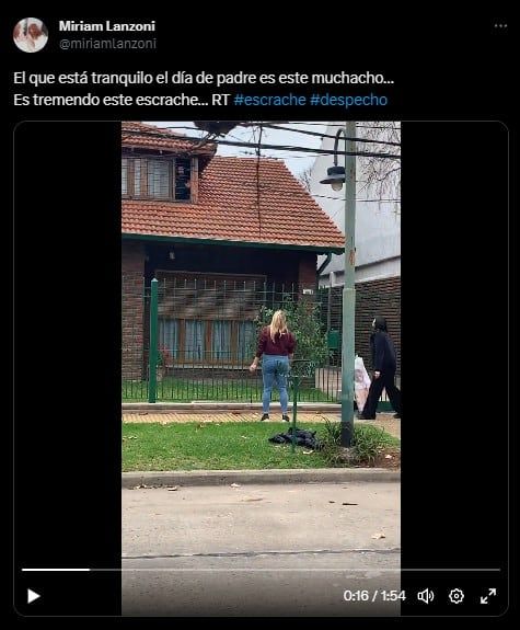 Miriam Lanzoni compartió el video en Twitter. El eschache habría ocurrido ayer durante el Día del Padre. Foto: captura.