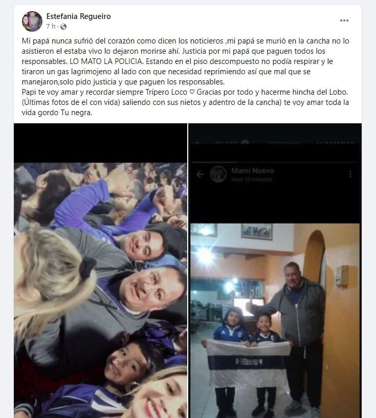 Duro relato de la hija del hincha fallecido de Gimnasia: "Lo dejaron morirse ahí" (Facebook)