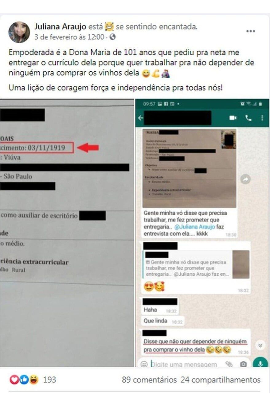 Con 101 años, doña María se postuló para trabajar en un frigorífico.