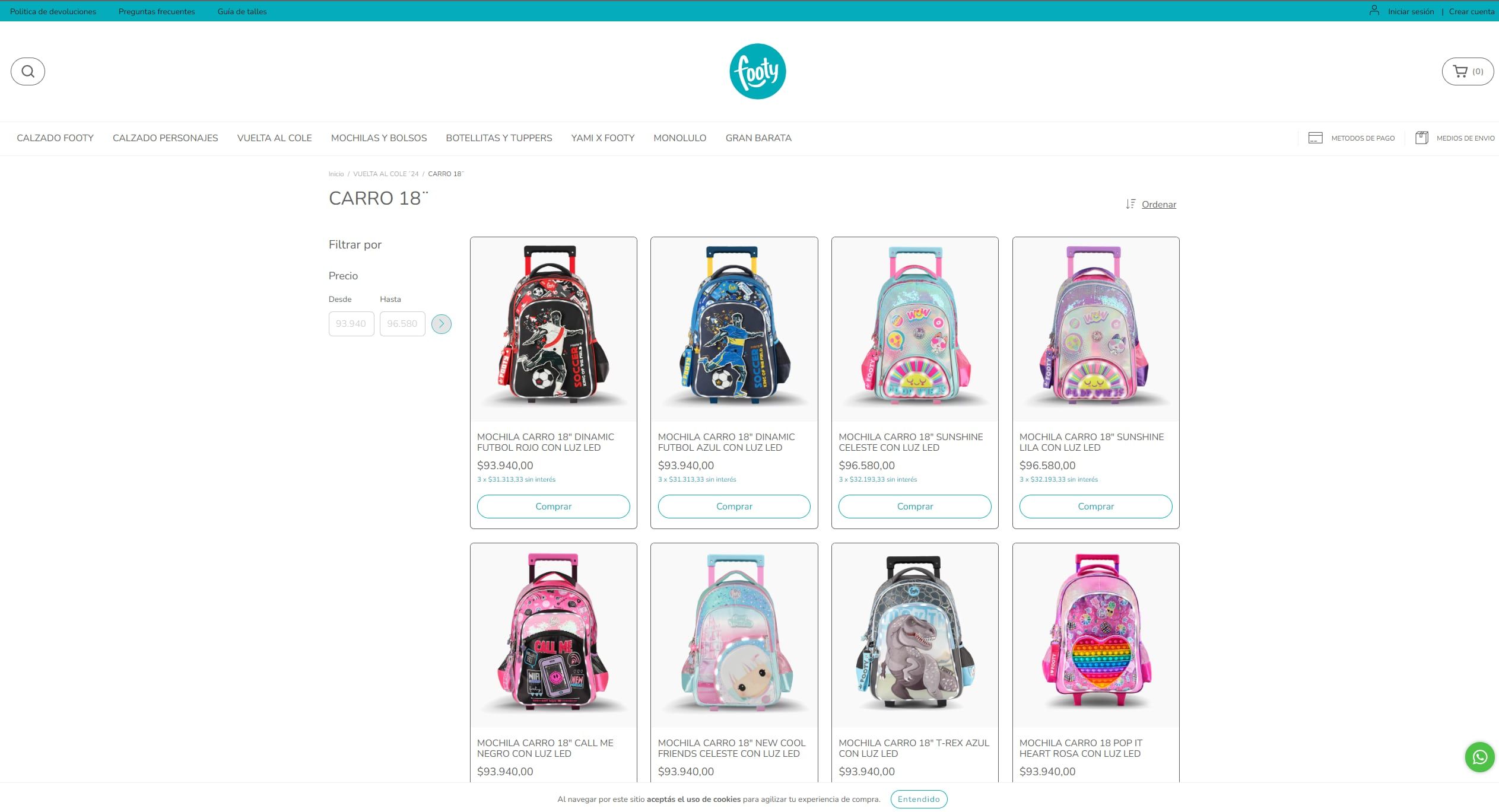 Mochilas carritos, precio Argentina.