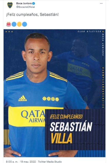 Sebastián Villa fue saludado públicamente por Boca Juniors.