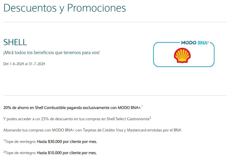 Descuentos en Shell con MODO BNA+. Captura: BNA