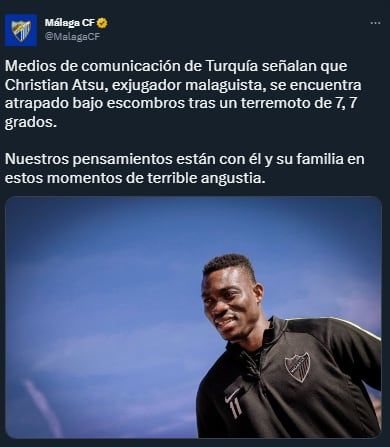 El mensaje del Málaga en apoyo a Christian Atsu