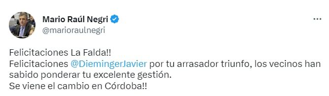 Juntos por el Cambio celebró el triunfo Dieminger - Twitter