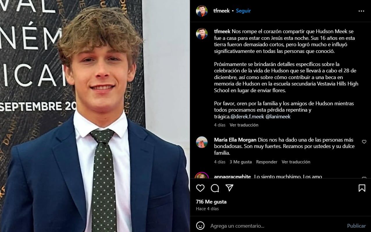 Emotiva publicación que compartió todo el grupo familiar del actor Hudson Meek.