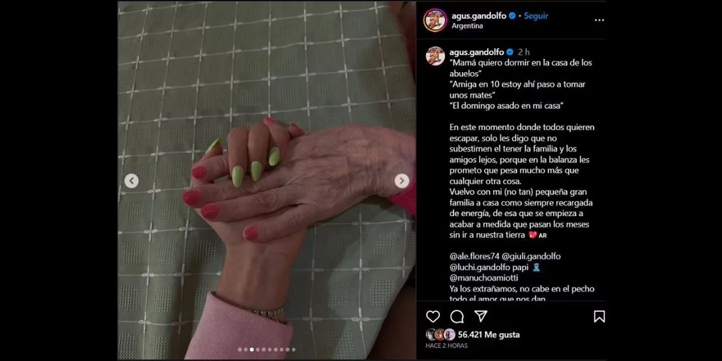 Agustina Gandolfo y su mensaje en redes