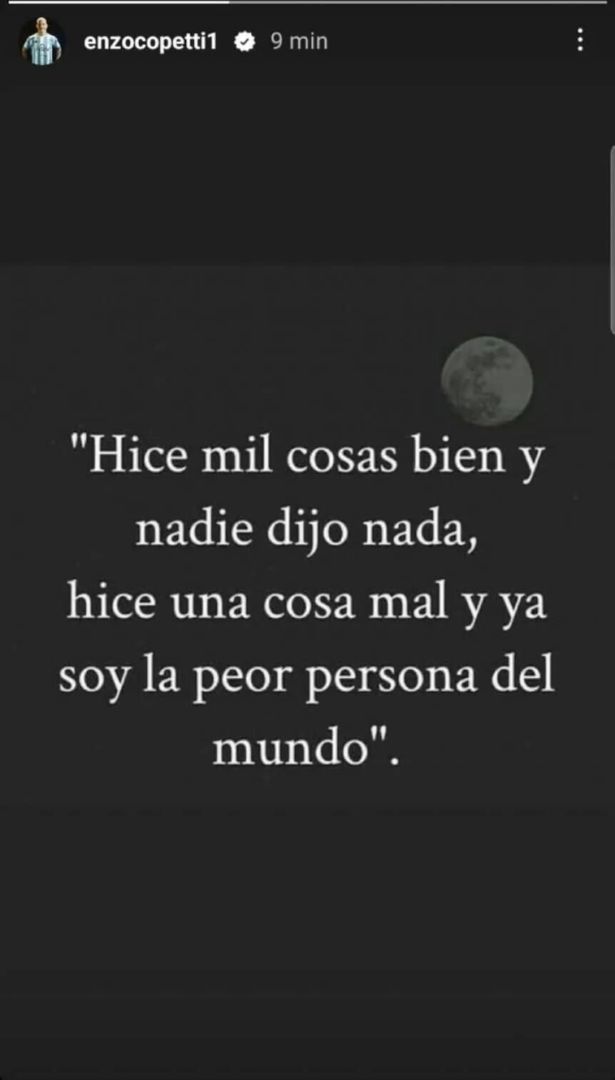 El descargo de Enzo Copetti en las redes sociales.
